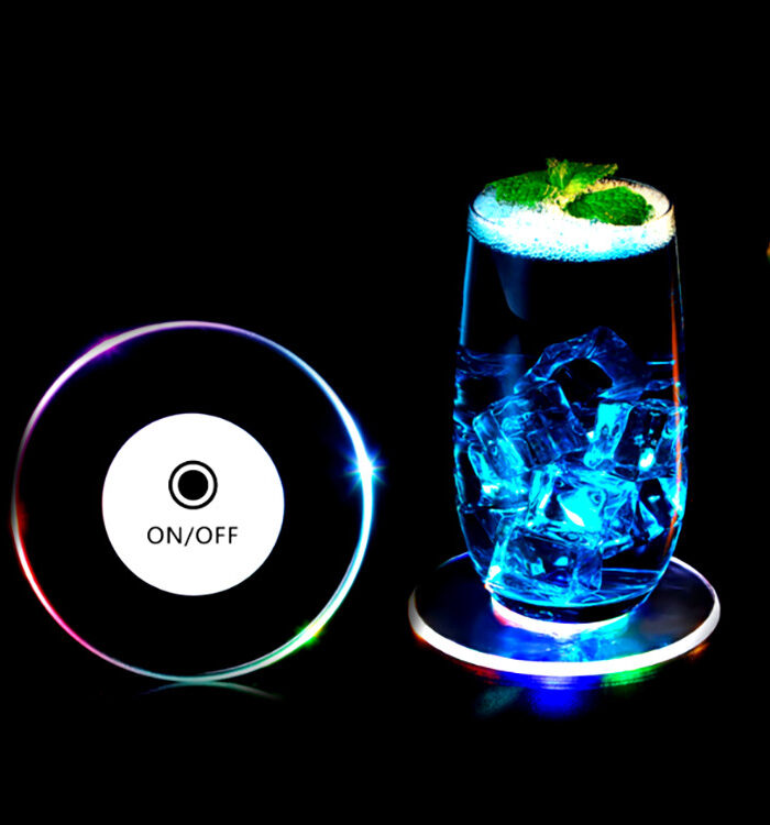 LED Glow Coaster Acrylic Crystal Emitting Luminous Bar Cocktail Mug Stand Light Coasters Flashing Base Tableware Decoration Pads