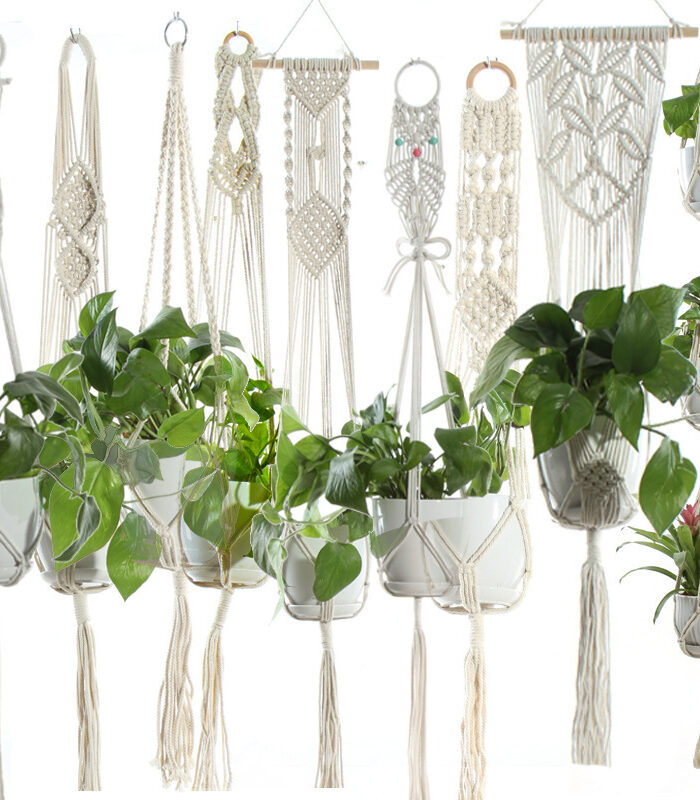 Flower Pot Net Bag Beige Cotton Rope Indoor Plant Hanger Hanging Basket Sling