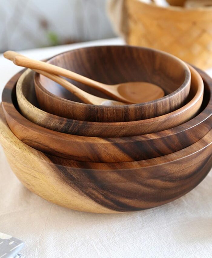 Kitchen Natural Wooden Bowl Household Fruit Bowl Salad Bowl For Home Restaurant Food Container Wooden Utensils Note The Size Hot